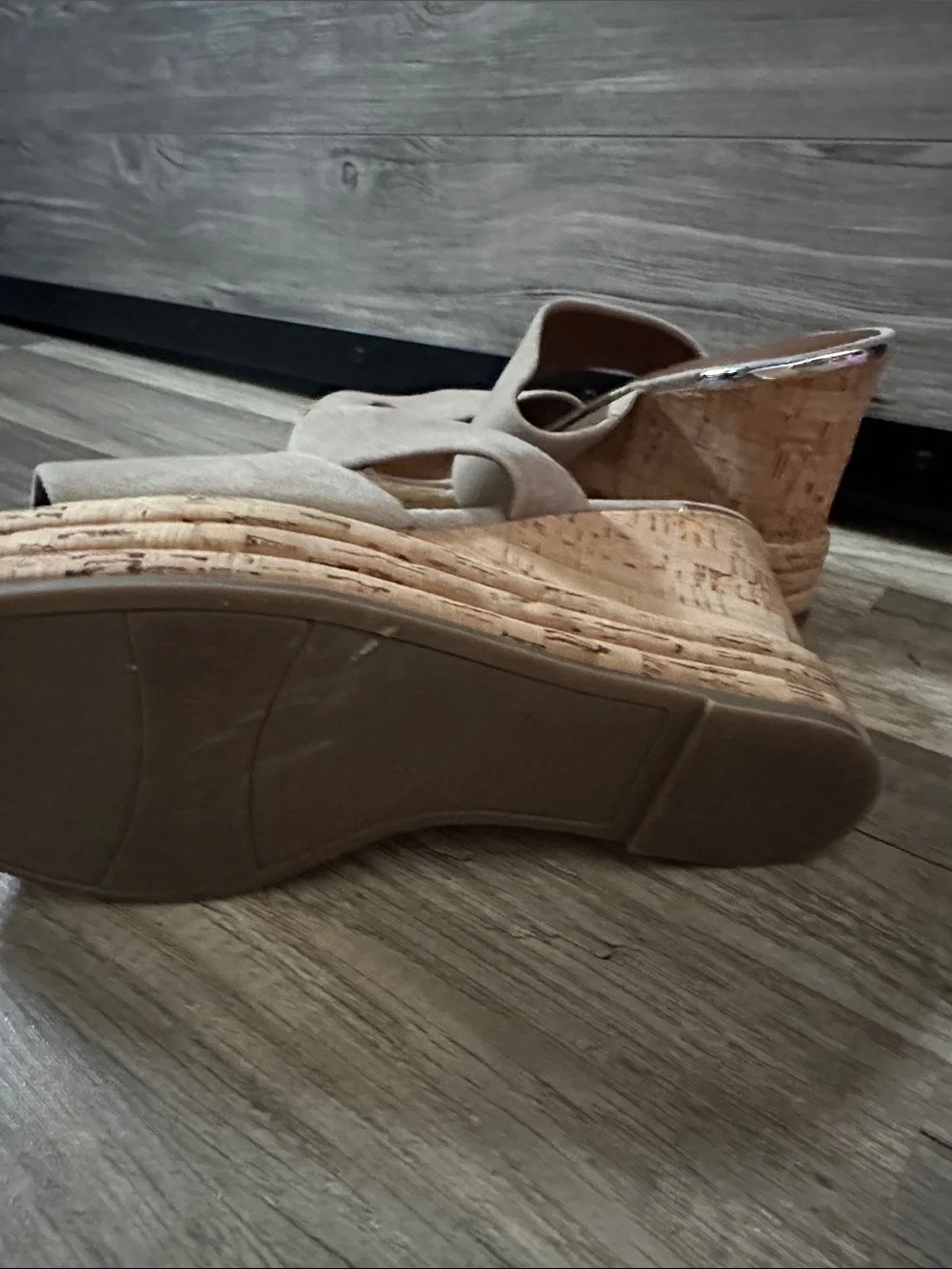 Franco Sarto Tan Suede Cork Wedge Sandals